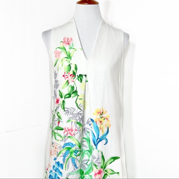 SOLD-Tommy Bahama Linen Blend White Floral Print Sleeveless Tunic Dress - Picture 3 of 11